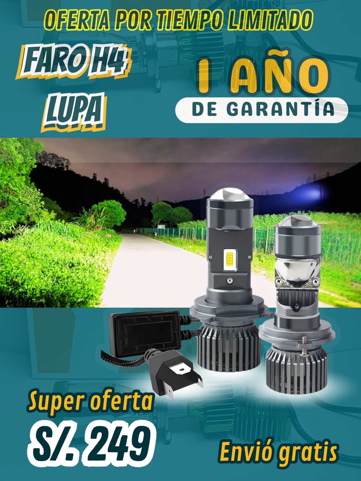 Faro H4 lupa - 50000 LM