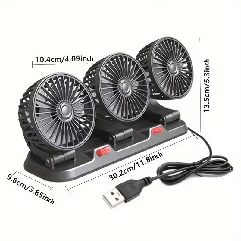 VENTILADOR TRIPLE USB PARA AUTO/ Gira 180° y 360°
