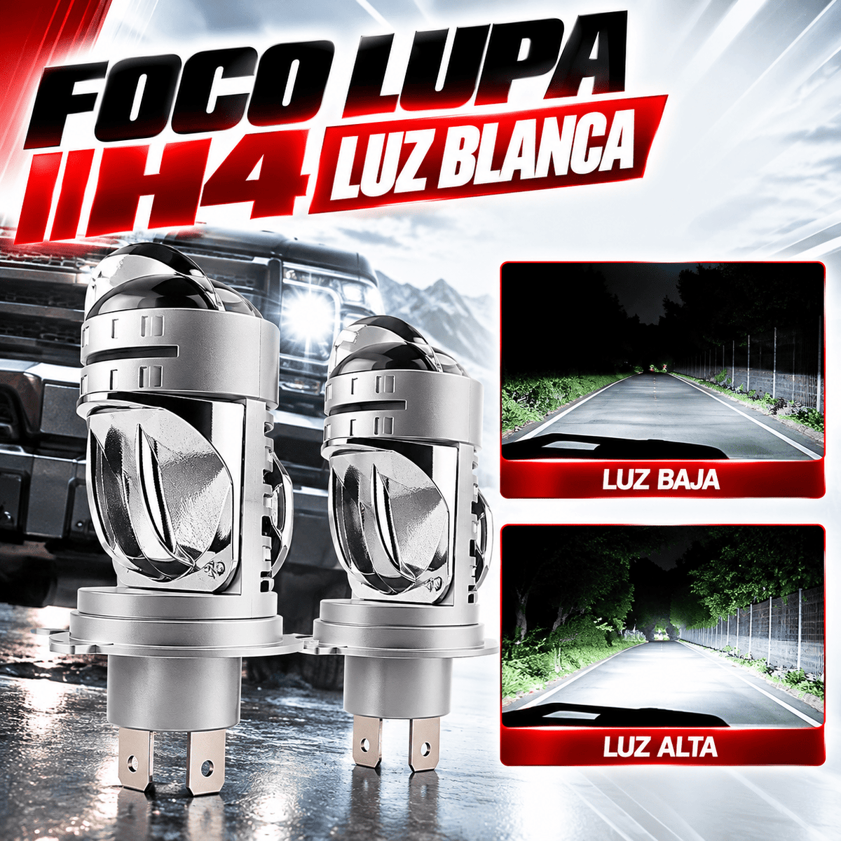 Foco H4 luz blanca / alta y baja