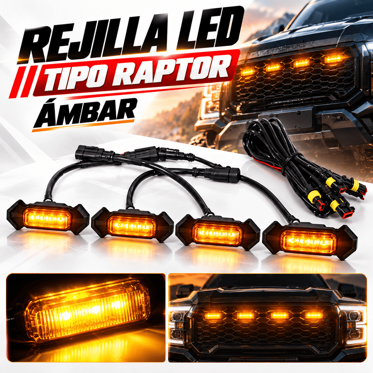 Rejilla led tipo Raptor/ luz ámbar