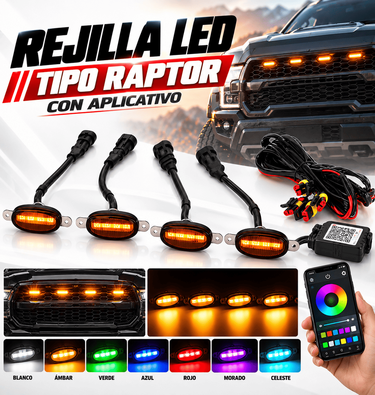 Rejilla led tipo Raptor/ c/ Aplicativo